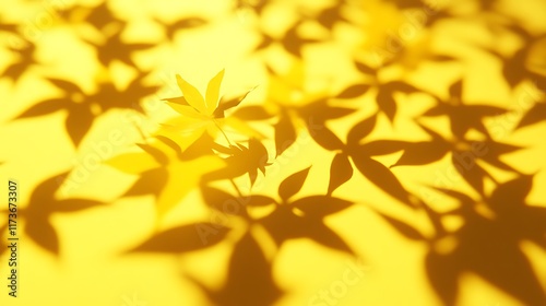 Yellow leaves and shadows on golden background.