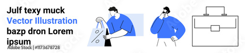 Man carrying shopping bags, a person contemplating, a minimalist briefcase emphasize work, decision-making, productivity. Ideal for business, e-commerce, marketing, planning brainstorming