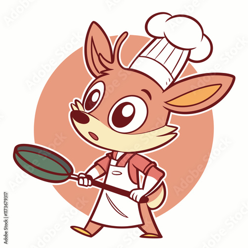 chef, deer, cartoon, illustration, vector, cute, animal, character, food, cooking, chef hat, chef character, kitchen, kawaii, culinary, mascot, kitchenware, dish, meal, restaurant, chef costume, profe