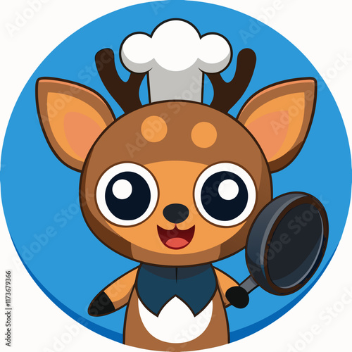 chef, deer, cartoon, illustration, vector, cute, animal, character, food, cooking, chef hat, chef character, kitchen, kawaii, culinary, mascot, kitchenware, dish, meal, restaurant, chef costume, profe