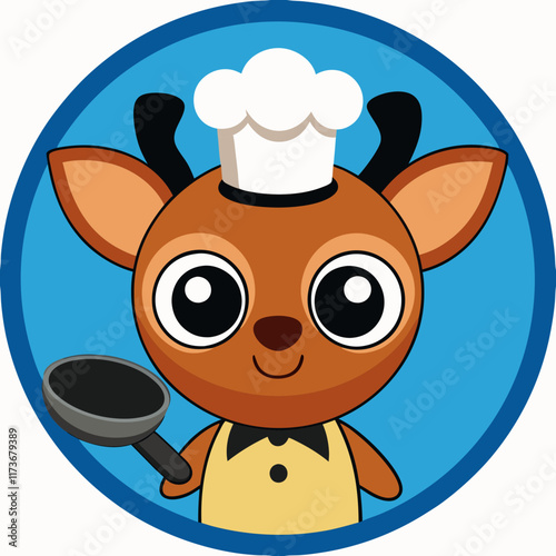 chef, deer, cartoon, illustration, vector, cute, animal, character, food, cooking, chef hat, chef character, kitchen, kawaii, culinary, mascot, kitchenware, dish, meal, restaurant, chef costume, profe