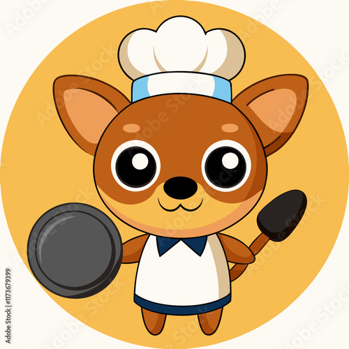 chef, deer, cartoon, illustration, vector, cute, animal, character, food, cooking, chef hat, chef character, kitchen, kawaii, culinary, mascot, kitchenware, dish, meal, restaurant, chef costume, profe