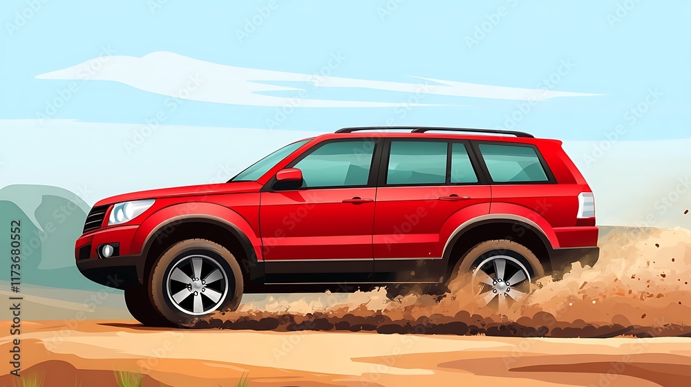 vector illustration 4x4 WD sport car drives in the nature vector illustration 4x4 WD sport car drives in the nature