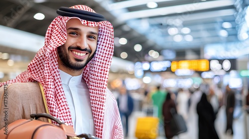 Smiling Arab Man at Airport Terminal photo