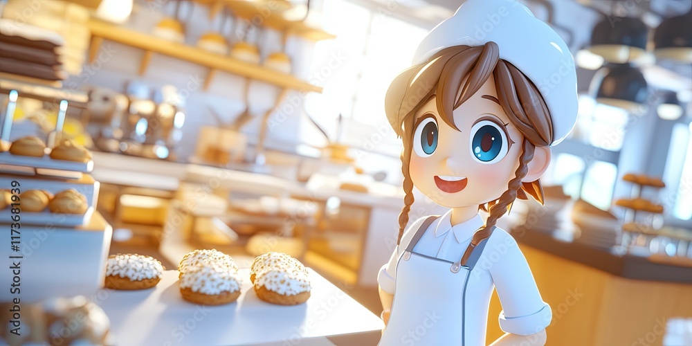Fototapeta premium 3D anime bakery small business owner