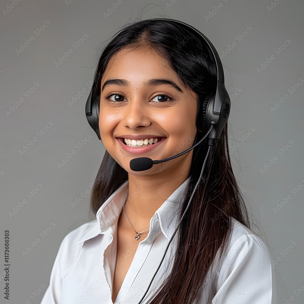 Friendly Indian Customer Service Representative in Professional Headset Portrait Friendly Indian Customer Service Representative in Professional Headset Portrait