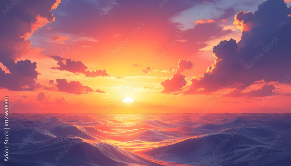 Fototapeta premium Ocean Sunset: Serene Warm Hues and Gentle Waves