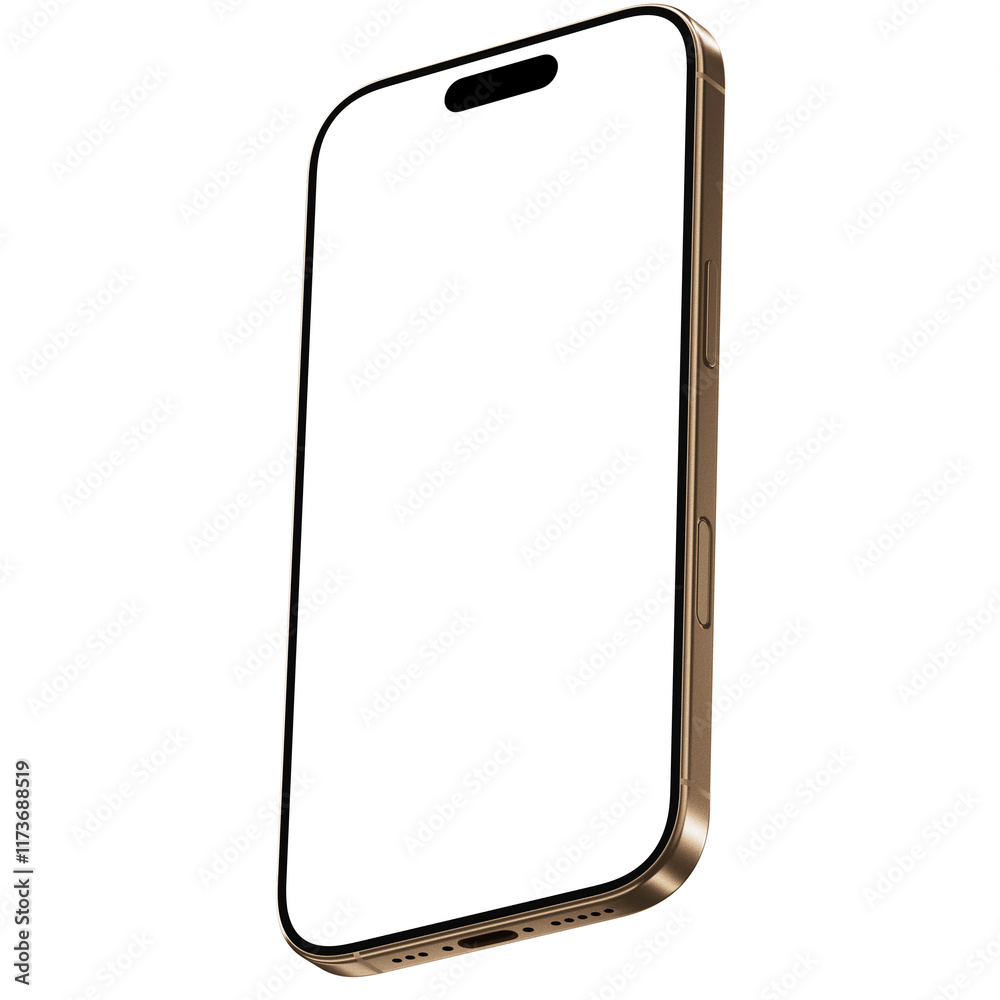Desert titanium smart phone 16 mockup template. Transparent png. Blank screen. Frame only. Isometric Desert titanium smart phone 16 mockup template. Transparent png. Blank screen. Frame only. Isometric