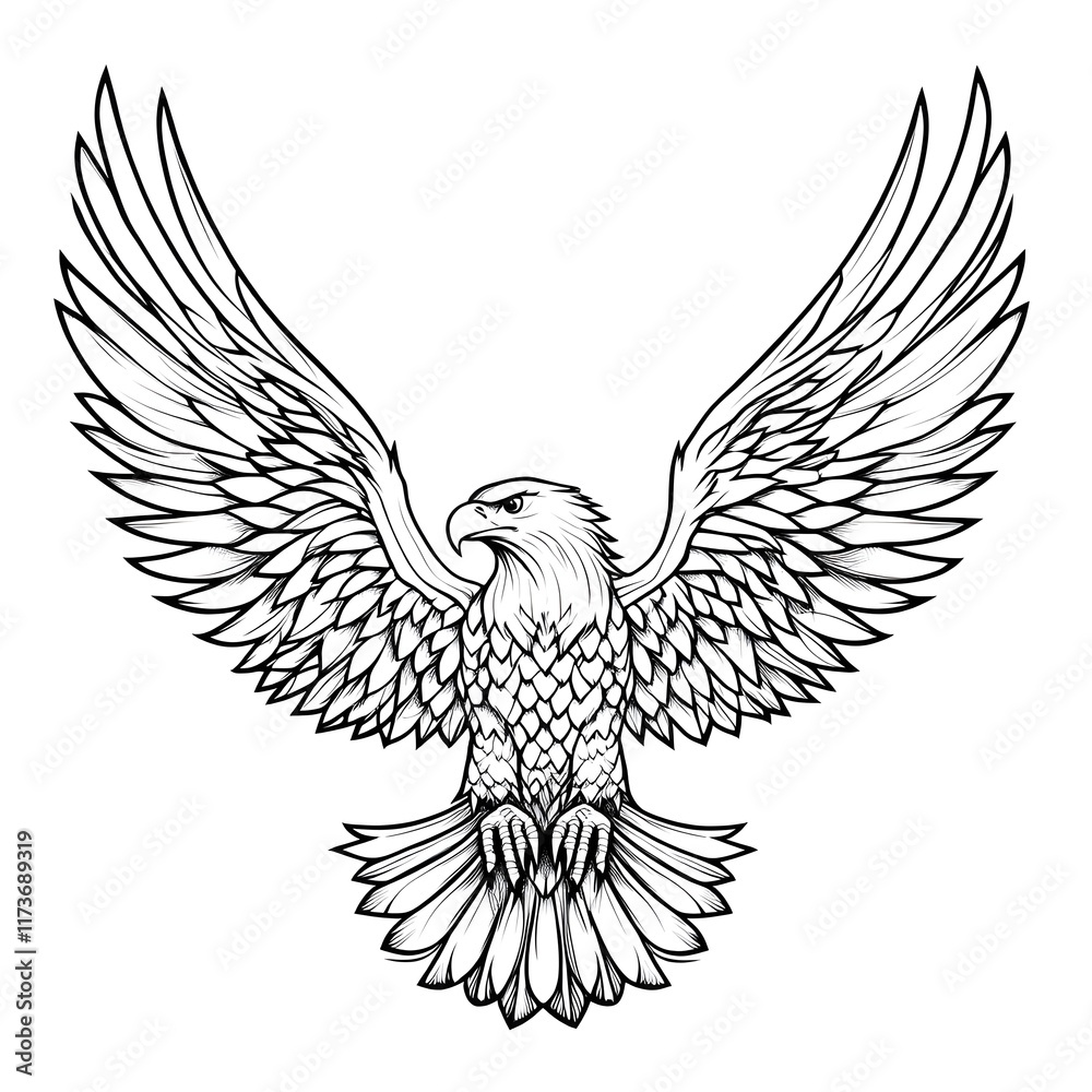Obraz premium Majestic Sketch Eagle Tattoo Design with Symmetrical Wings Spread