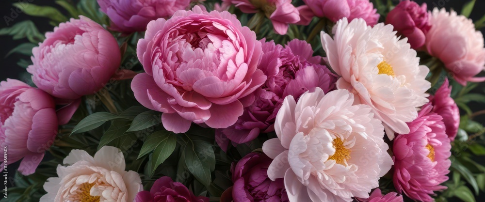 Colorful peonies in a loose bouquet arrangement, spring flowers, floral arrangement Colorful peonies in a loose bouquet arrangement, spring flowers, floral arrangement