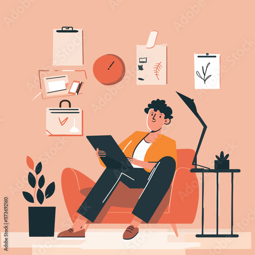 Remote Work Lifestyle Illustration Of Freelancer At Home