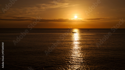 Sunset in the sea in orange tones, Sardinia