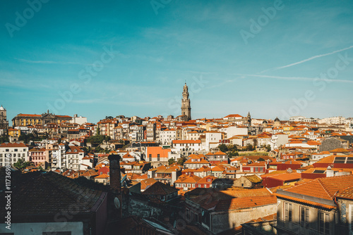 Cityscape with Clérigos church in Porto, Portugal photo