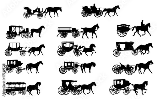 Carriages Silhouette Vector Pack graphic drawing illustration for stickers, streetwear, t-shirts, logos, print-on-demand, print, or branding