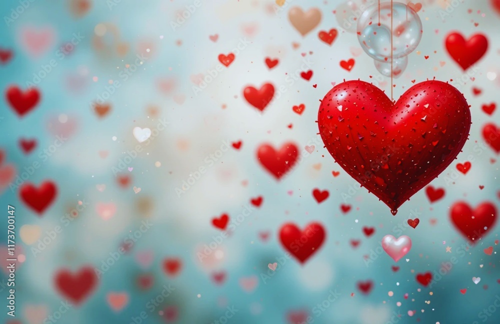 Romantic Valentine's Day Banner with Abstract Red Hearts Romantic Valentine's Day Banner with Abstract Red Hearts