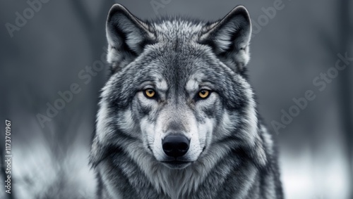 A close up of a wolf looking at the camera photo