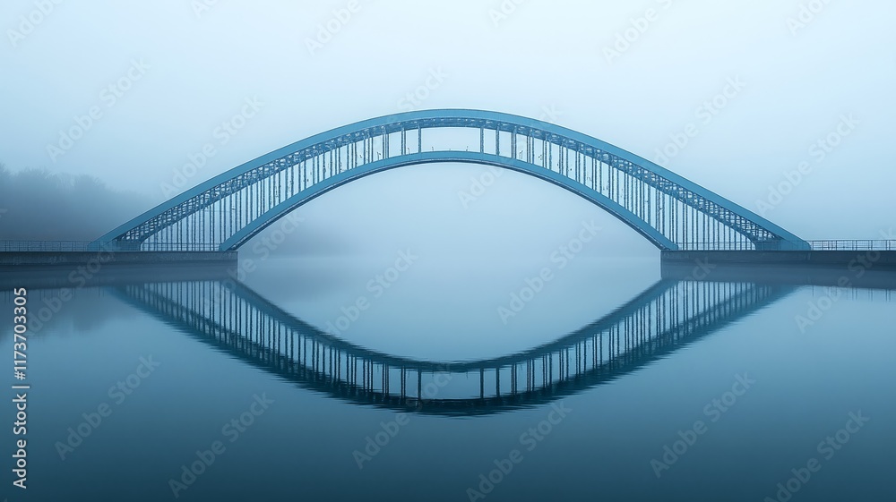 Fototapeta premium Misty Bridge Reflection in a Tranquil Lake