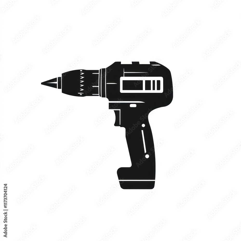 Black cordless drill icon isolated on white background Black cordless drill icon isolated on white background