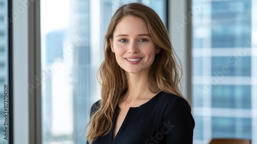 Portrait of a Smiling Woman in a Modern Office Building Free Download Portrait of a Smiling Woman in a Modern Office Building - GFXLoad