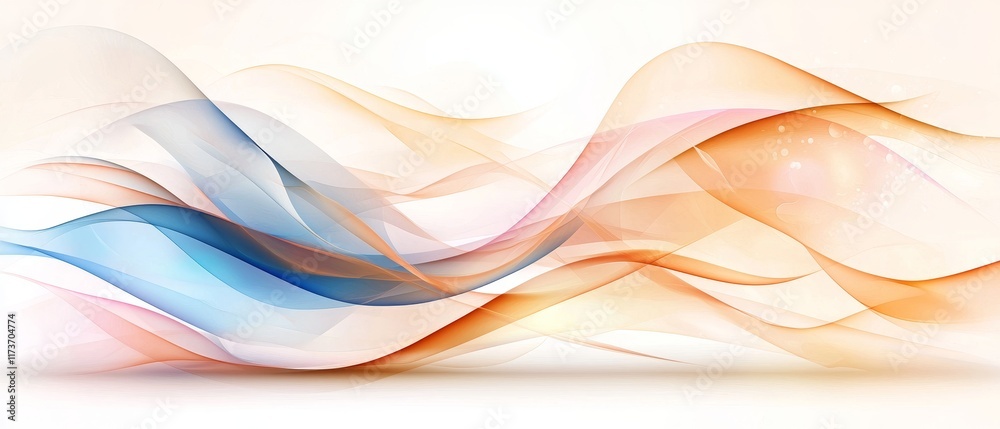 Naklejka premium Abstract Swirling Waves Blue Orange and Pink Translucent Flowing Design