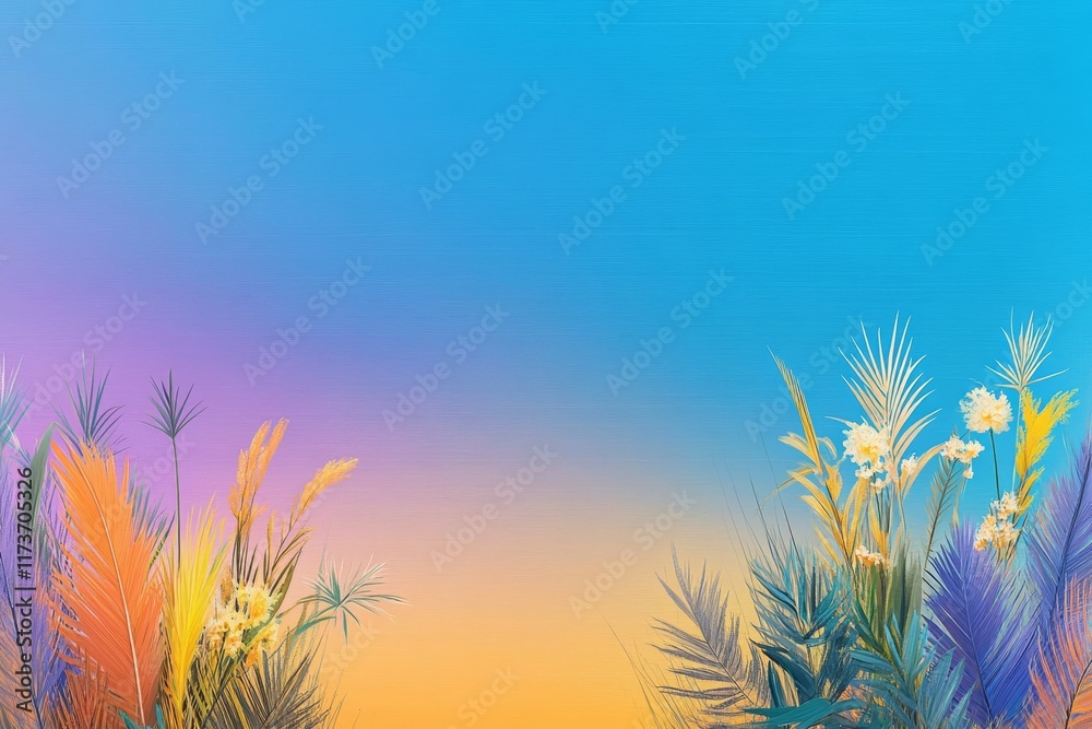 Fototapeta premium Vibrant Outback Sunset Flora - A vibrant image depicting colorful flora against a sunset backdrop, symbolizing growth, serenity, warmth, beauty, and the Australian landscape.