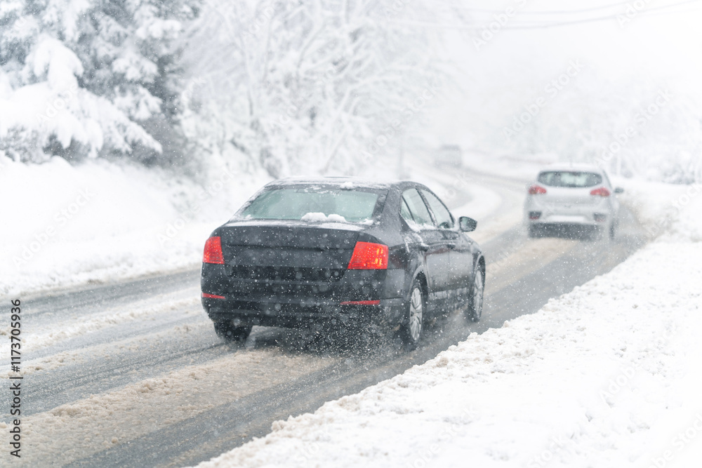 Traffic on a city street in winter. Traffic on a city street in winter.