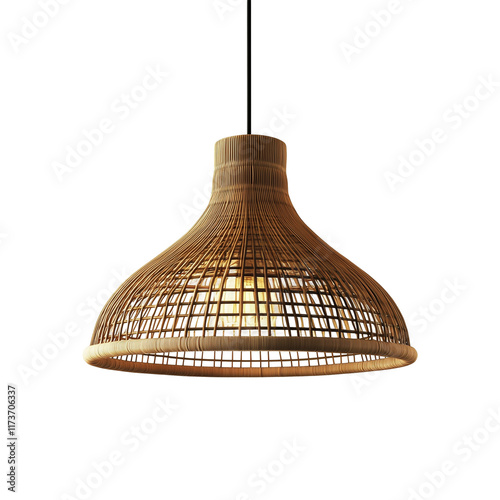 Rustic wicker pendant lamp isolated on white and transparent background