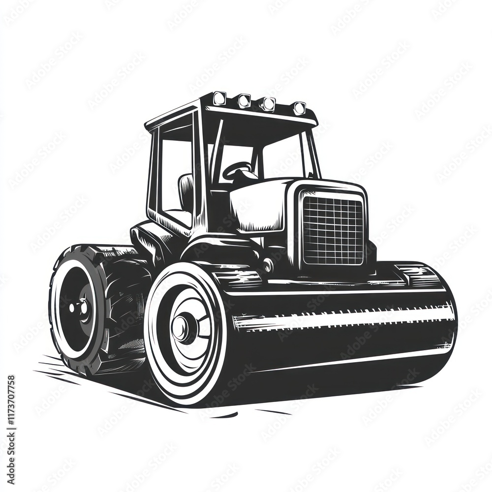 Naklejka premium A powerful road roller machine ready for work