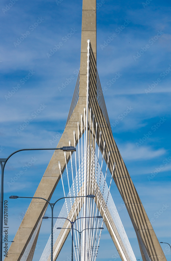 Fototapeta premium View of Leonard P. Zakim Bridge from underneath.