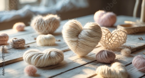 Cozy fibers and handmade heart showcase warm crafting vibes for winter afternoons photo