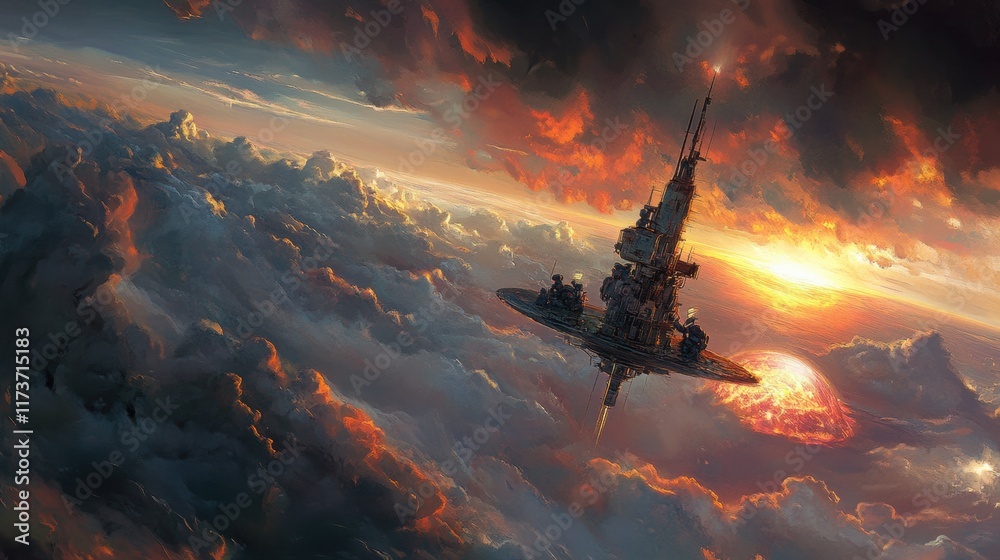Naklejka premium Epic space exploration scene distant planet digital art cosmic landscape dramatic perspective