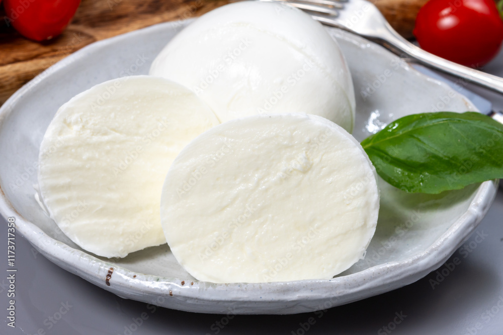 Φωτογραφία Tasty italian food, fresh white buffalo mozzarella soft cheese balls from Campan