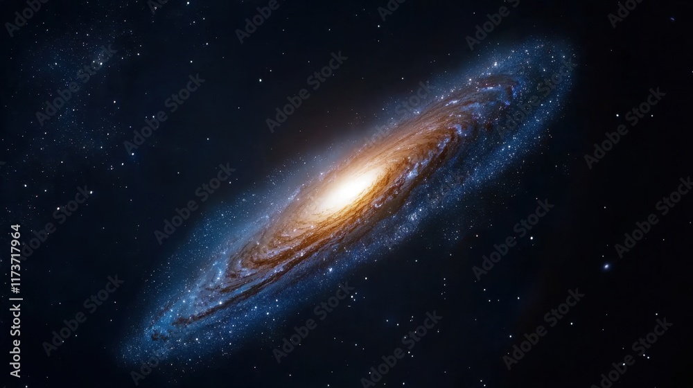 Fototapeta premium A spiral galaxy with a bright yellow spot in the center