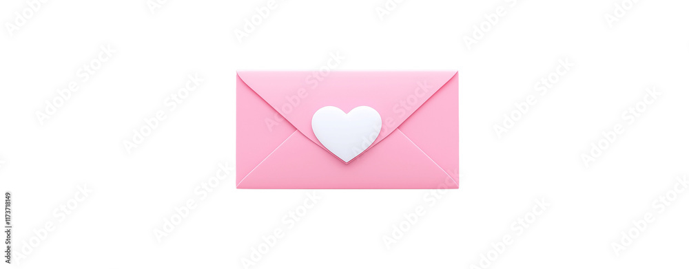 A pink envelope with a white heart on it isolated on a transparent background A pink envelope with a white heart on it isolated on a transparent background