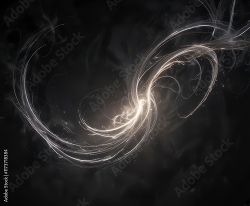 Whispering tendrils of vapour swirl in darkness, evoking an air of otherworldly silence,  stillness,  eerie
