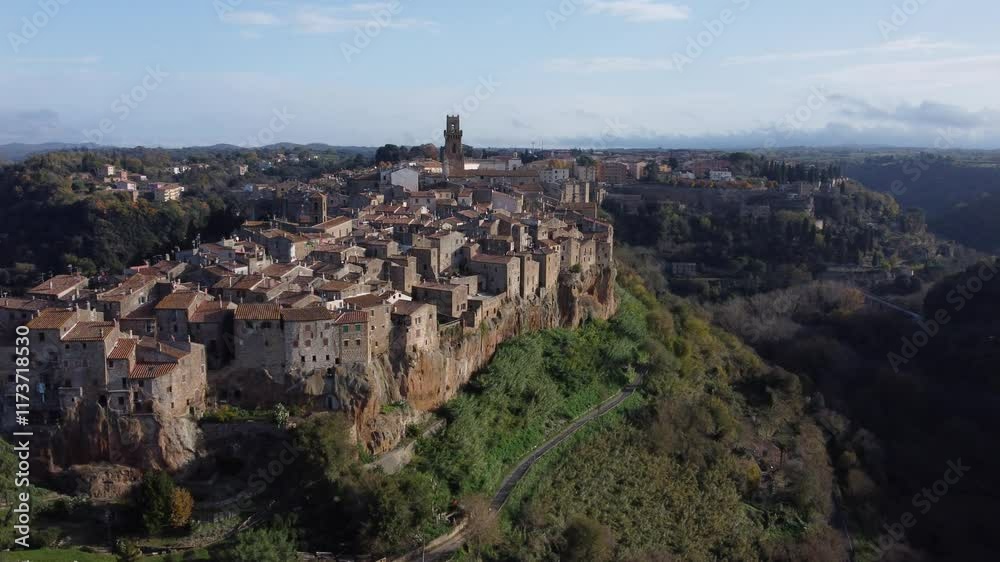 Drone Perspective of Pitigliano’s Ancient Streets and Buildings Drone Perspective of Pitigliano’s Ancient Streets and Buildings
