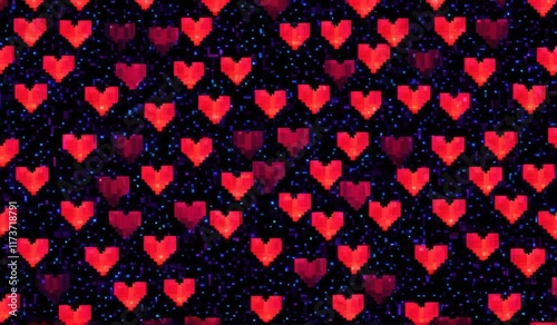 A vibrant pattern of hearts intertwined leaves, creating a dynamic and romantic design.