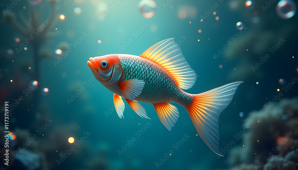 Vibrant Fish in Serene Underwater Realm: A Digital Painting Vibrant Fish in Serene Underwater Realm: A Digital Painting