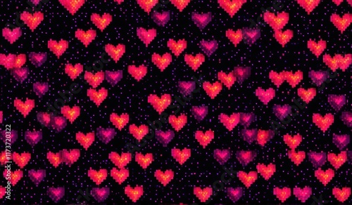 A vibrant pattern of hearts intertwined leaves, creating a dynamic and romantic design.