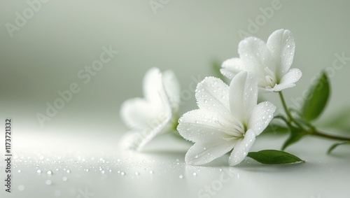Three Dew Kissed White Flowers Resting Gently