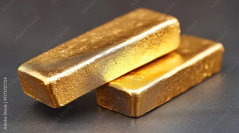 Two gold bars on dark surface. Two gold bars on dark surface.