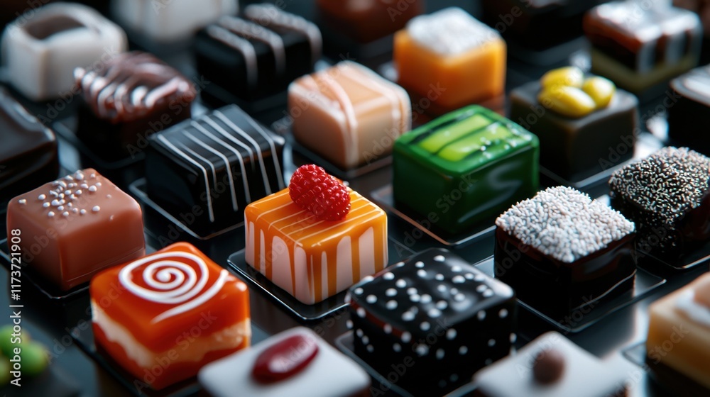 A close up of many different colored and flavored chocolates A close up of many different colored and flavored chocolates