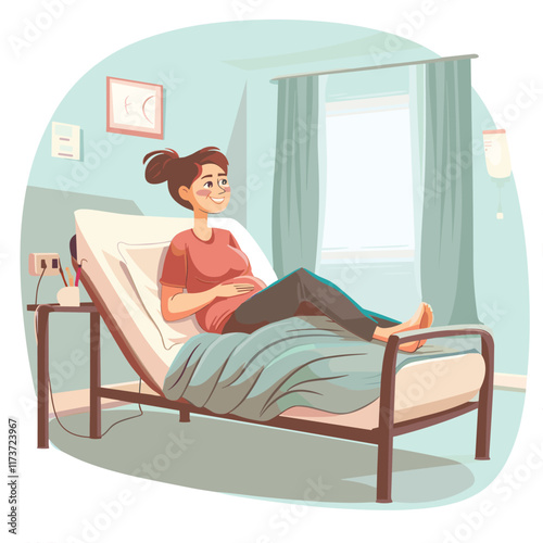 Elegant illustration Of Pregnant Lady in a hospital bed