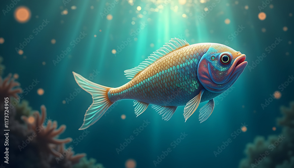 Fototapeta premium Luminous Fish: An Underwater Digital Painting