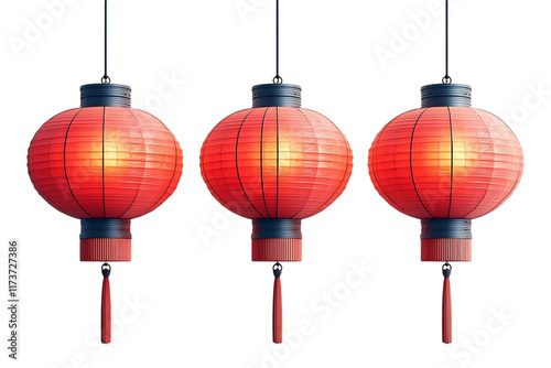 set of traditional red Chinese lantern isolated on transparent background png. decorative paper border frame stickers for Chinese lunar new year