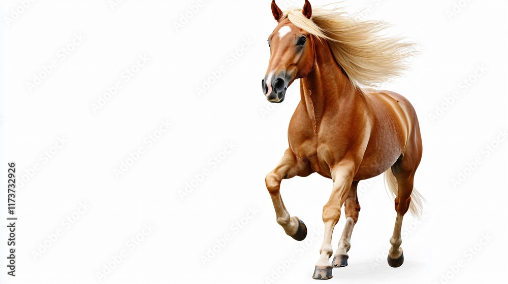 Obraz premium Majestic Chestnut Horse Galloping White Background