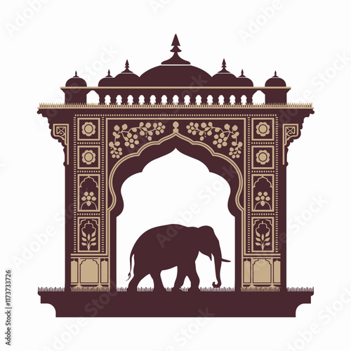 Elephant Silhouette Under Ornate Mughal Archway