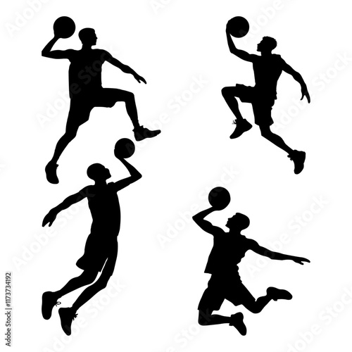 basketball players vector background silhouette set