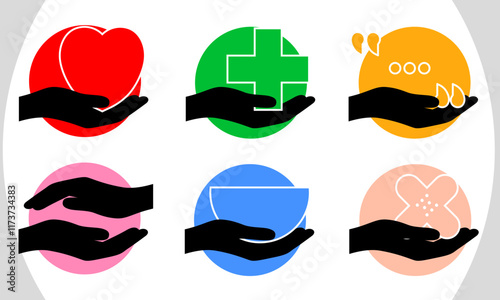 Helping Hands Icon Set for Aid