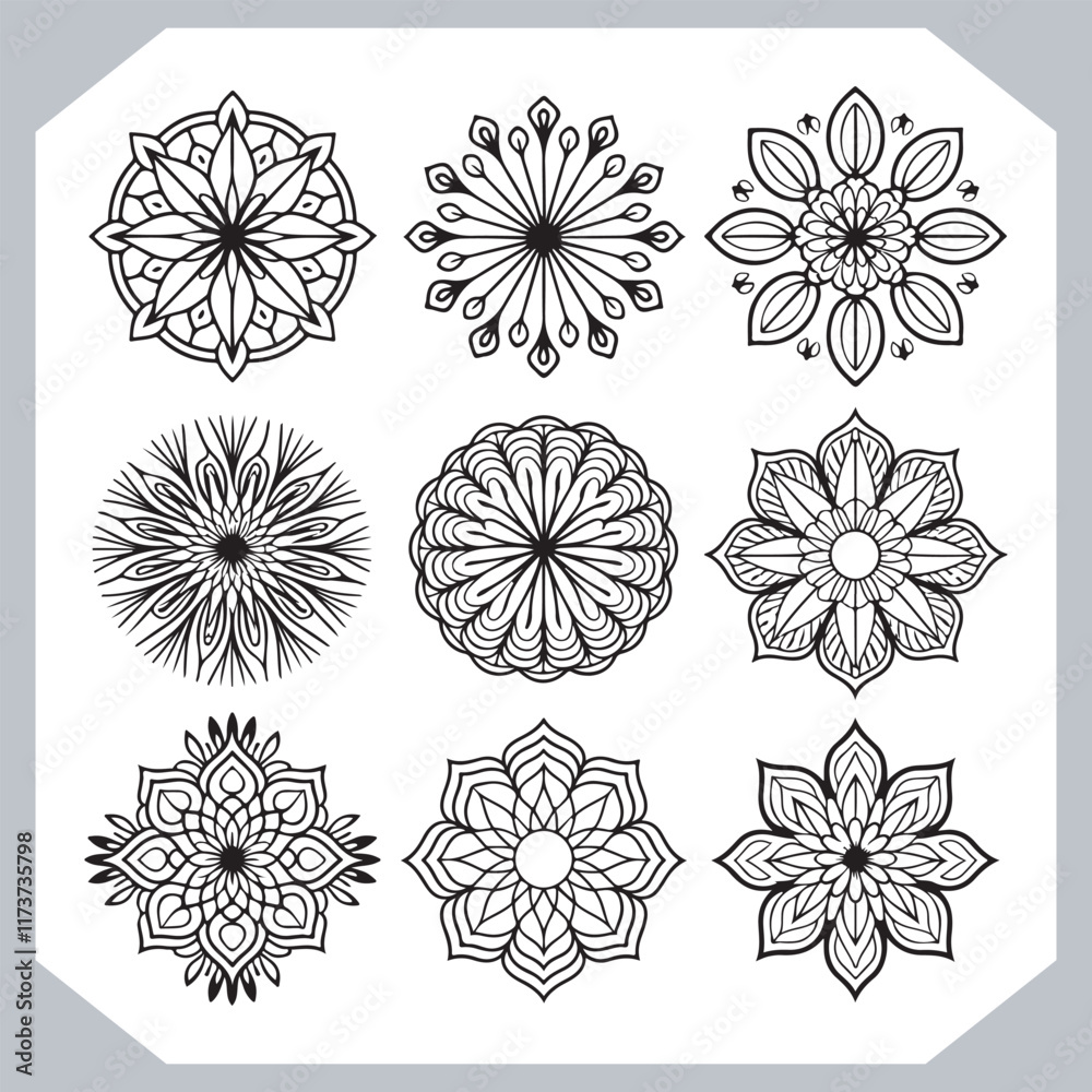 Obraz premium Minimalist Mandala Icon Designs Perfect Vector Silhouettes